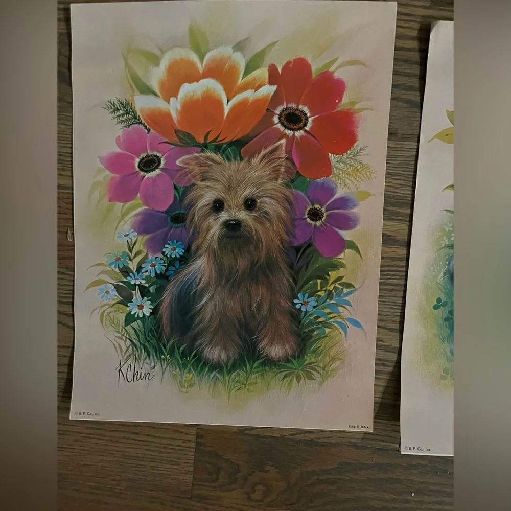 Vintage puppy artwork set of 4 - Picture 7 of 8
